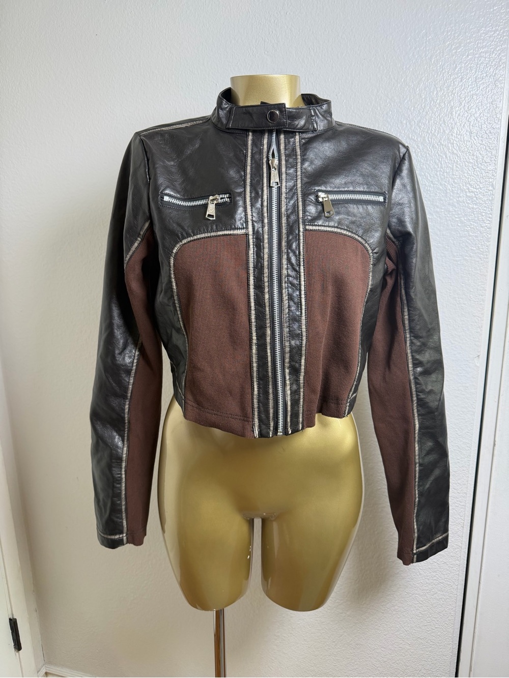 Windsor cropped faux leather moto jacket Size M